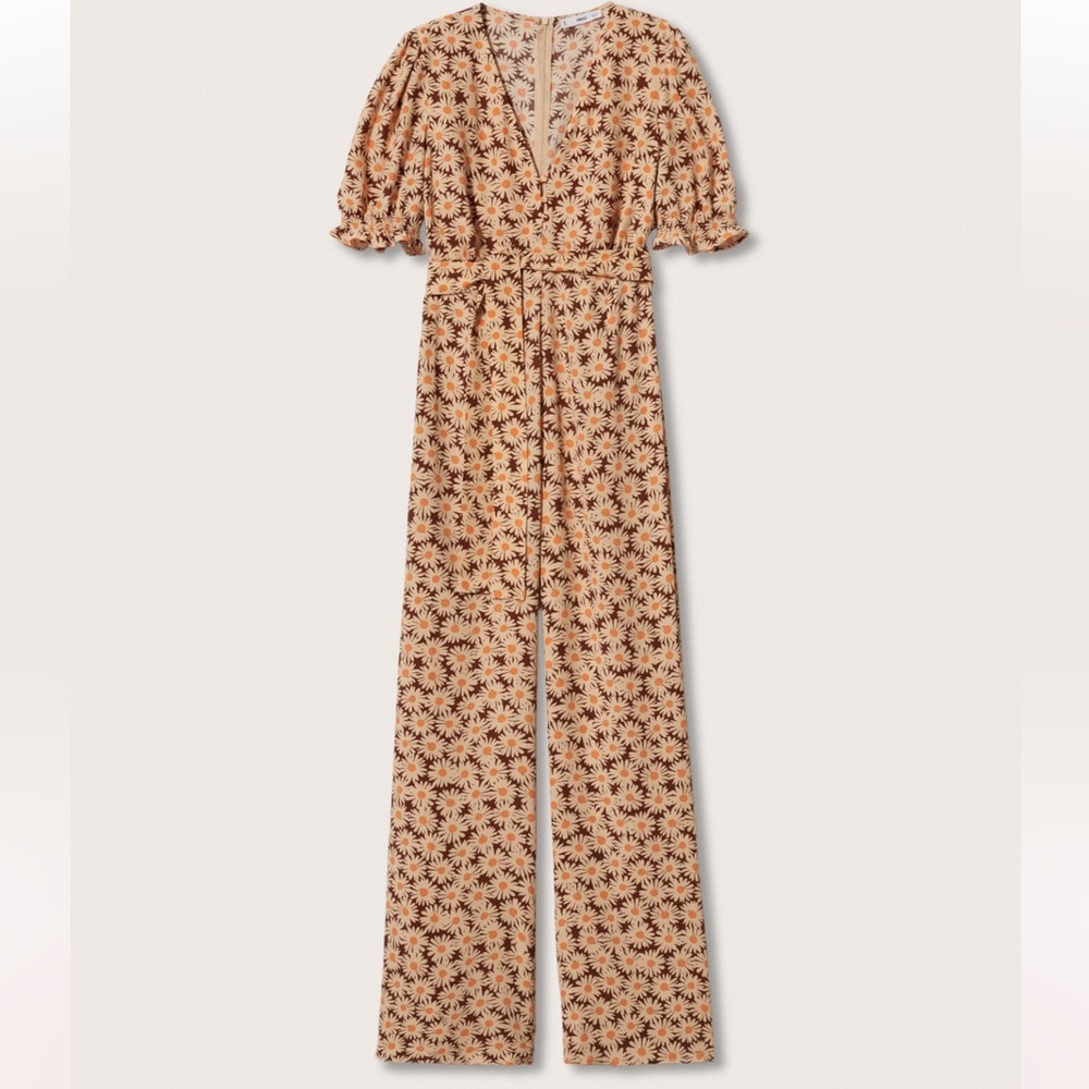 Mango Orange and Black Jumpsuit with Wide-Leg Silhouette
